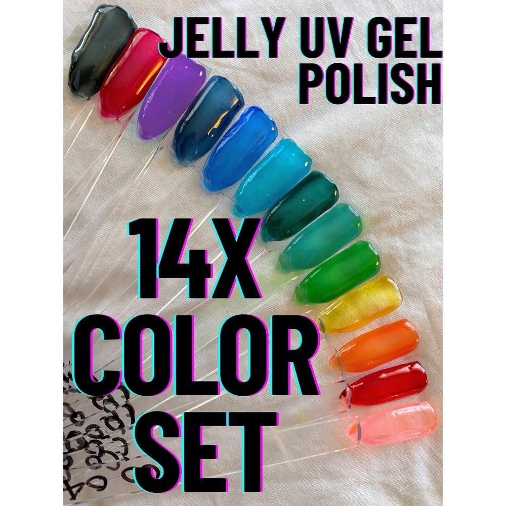 NEW 14 BOTTLES SET! Jelly Gel Nail Polish UV Glass Crystal Pride Transparent 90s